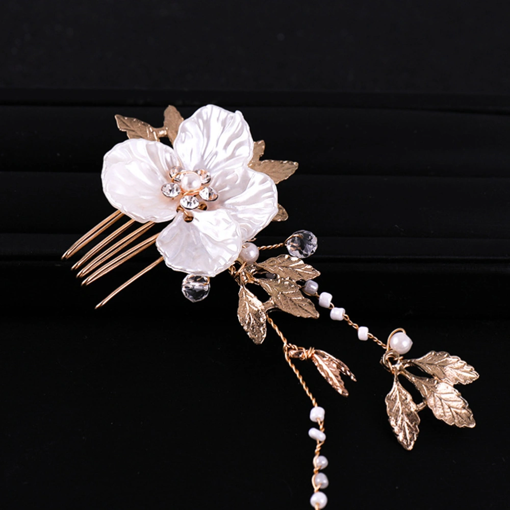 Pearl Flower Headband with Double End Comb Golden Leaves Bridal Headpieces Headwear Hair Accessory for Women Wedding Hair Decoration