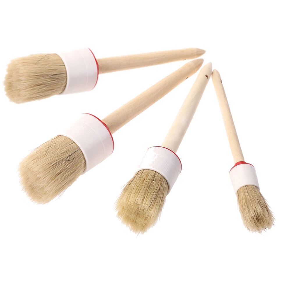 4PCS Round Head Wood Handle Bristle Cleaning Brush Natural Boar Hair Detail Brush for Wheels