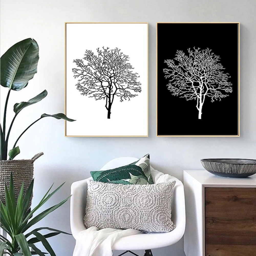 1pc Simple Black and White Plant Hanging Paintings Creative Wall Painting for Home Living Room without Frame 42x30cm(White)