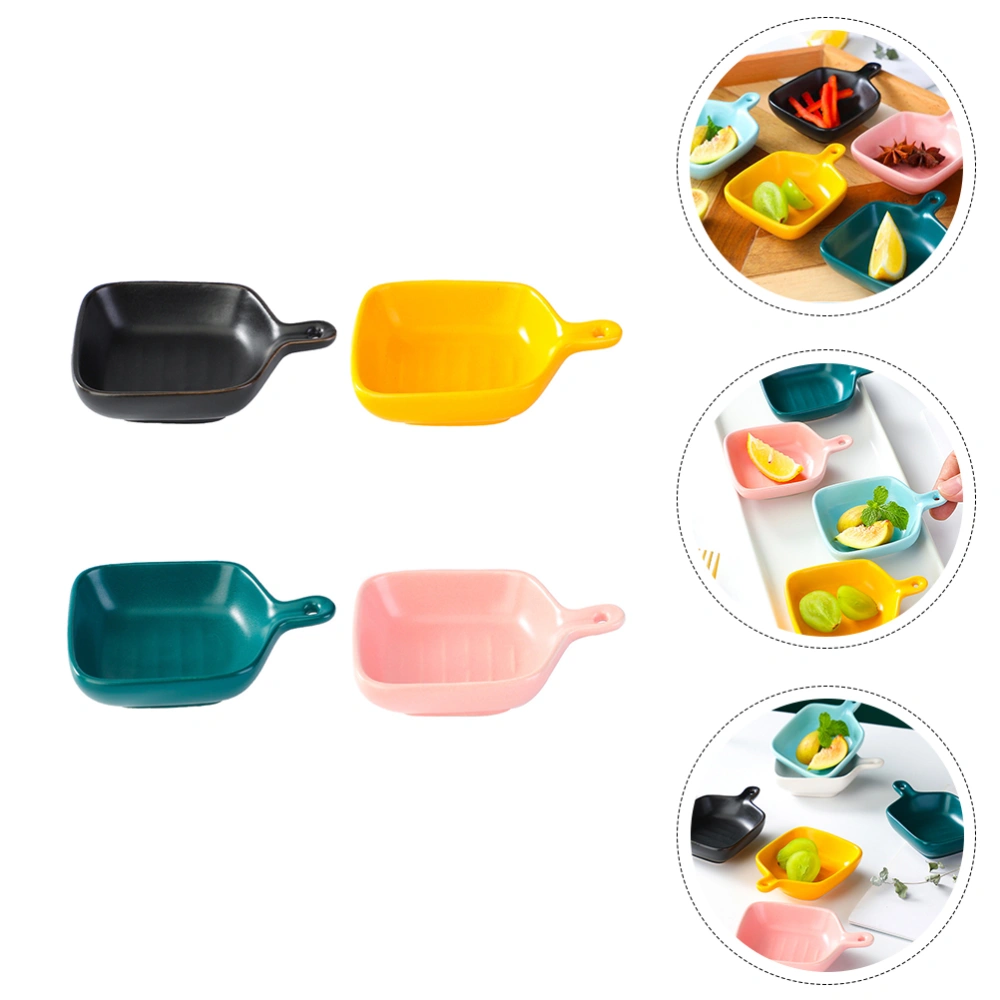 4pcs Sauce Dishes Seasoning Soy Sauce Dishes with Grip Handle Kitchen Gadgets