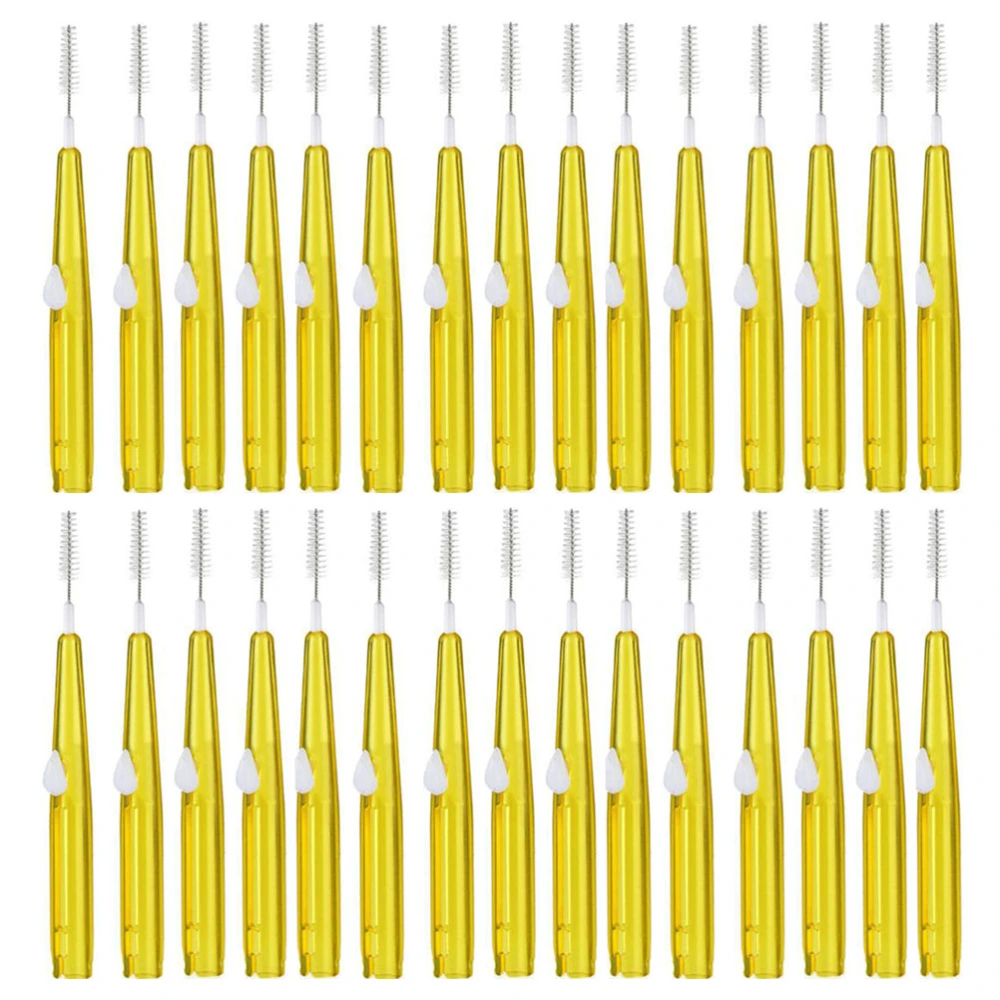 60PCS Push-pull Type Interdental Brushes Floss Pick Dental Care Brushes Interdental Cleaners (Yellow)