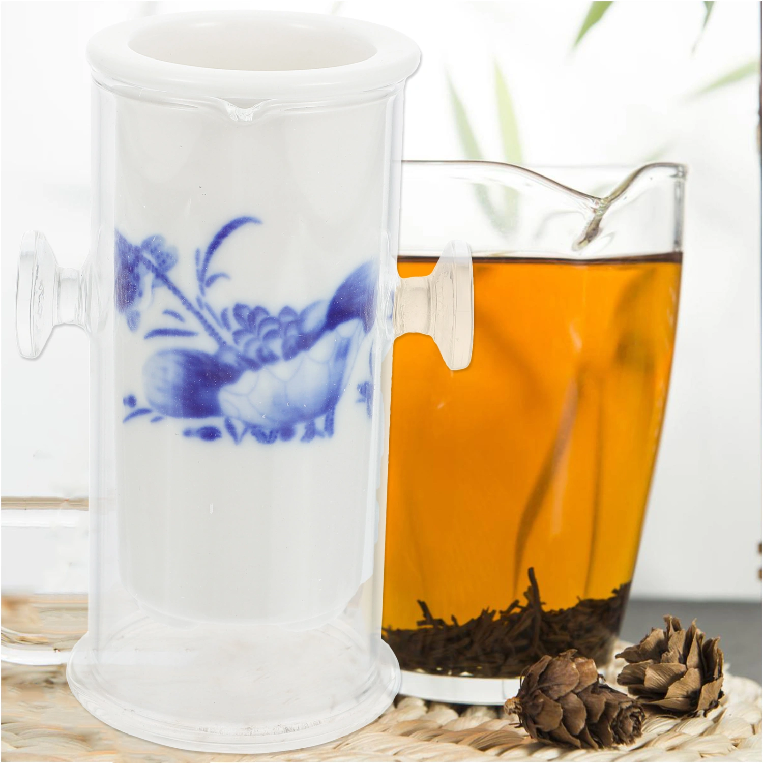 1 Set Portable Tea Maker Household Teapot Tea Brewer Office Glass Tea Cup
