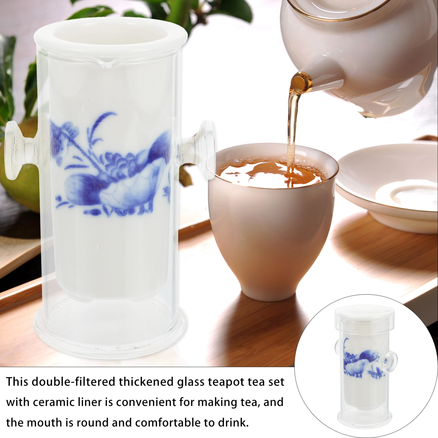 1 Set Portable Tea Maker Household Teapot Tea Brewer Office Glass Tea Cup