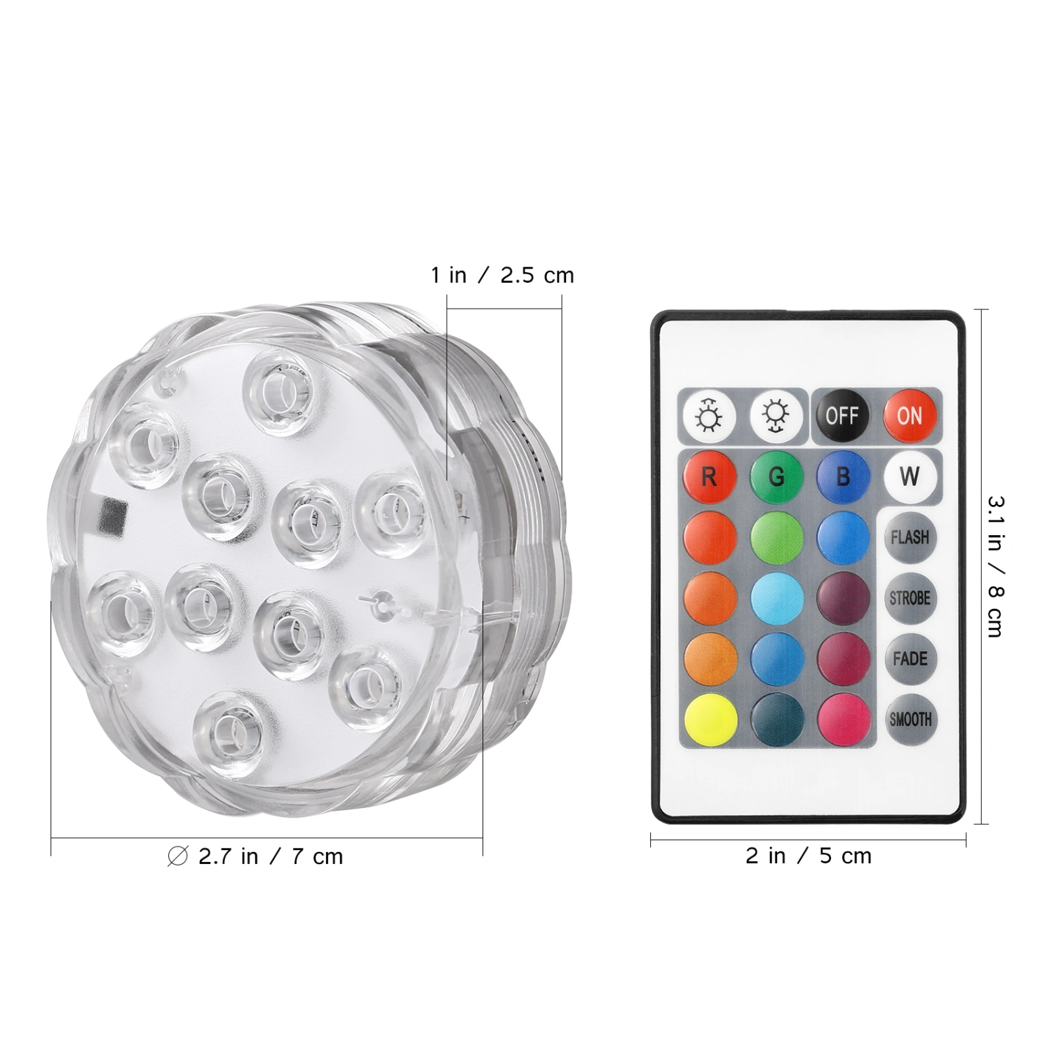 OSALADI RGB Submersible LED Lights Waterproof Battery-operated Underwater LED Lights Wedding Party Vase Base Light Floral Light for Aquarium Wedding Halloween Christmas with (24 Keys)