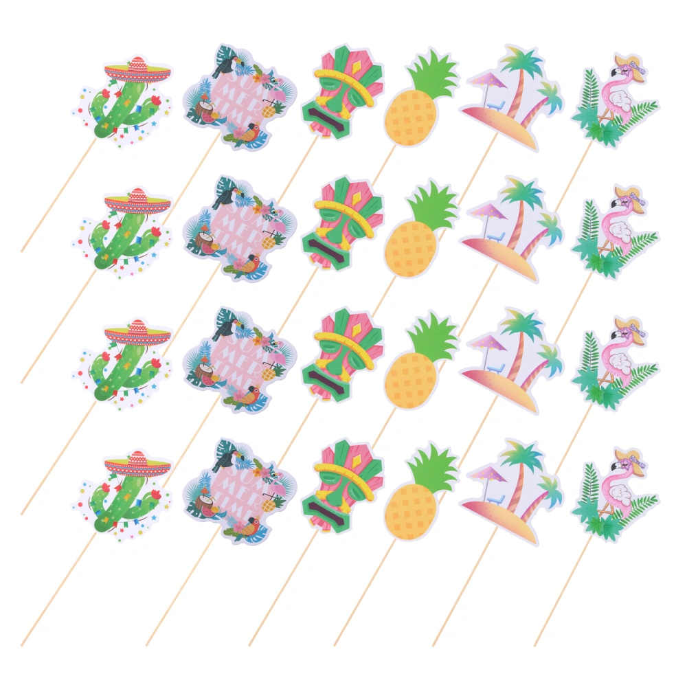 24PCS Hawaiian Themed Party Decoration Lovely Flamingo Birthday Cake Topper