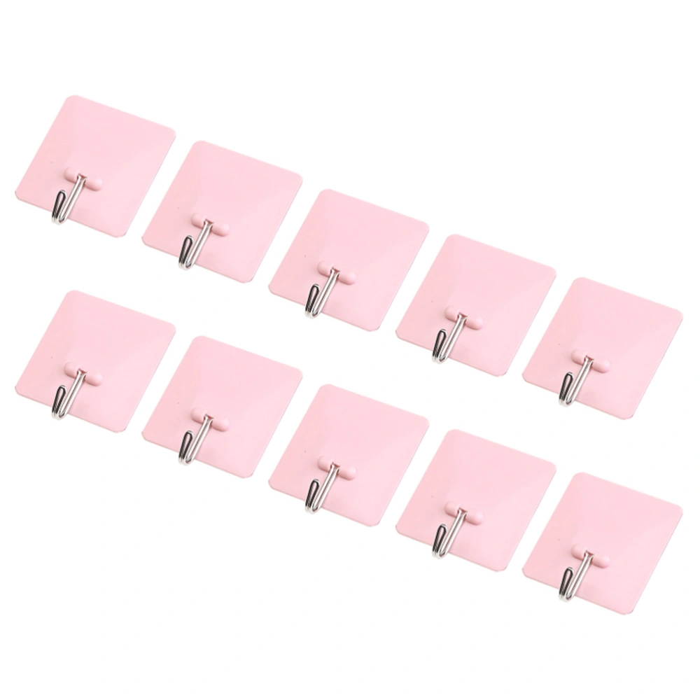 10PCS Practical Adhesive Hooks Wall Hooks Nail-Free Sticky Hangers Key Bag Hook for Bathroom Kitchen Home (Pink)