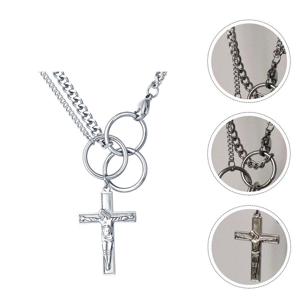 1pc Male Cross Necklace Hip Hop Style Neck Pendant Man Necklace(Steel Color)