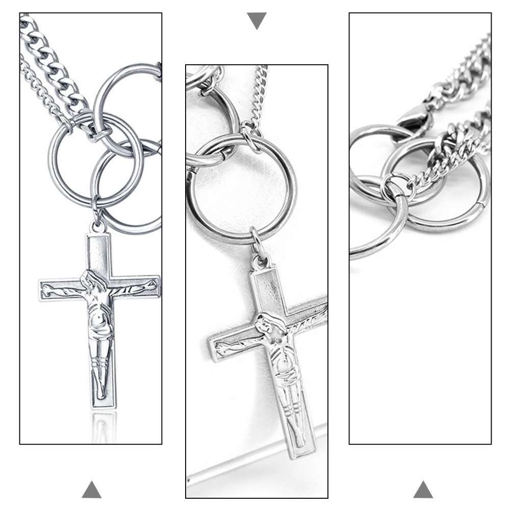 1pc Male Cross Necklace Hip Hop Style Neck Pendant Man Necklace(Steel Color)
