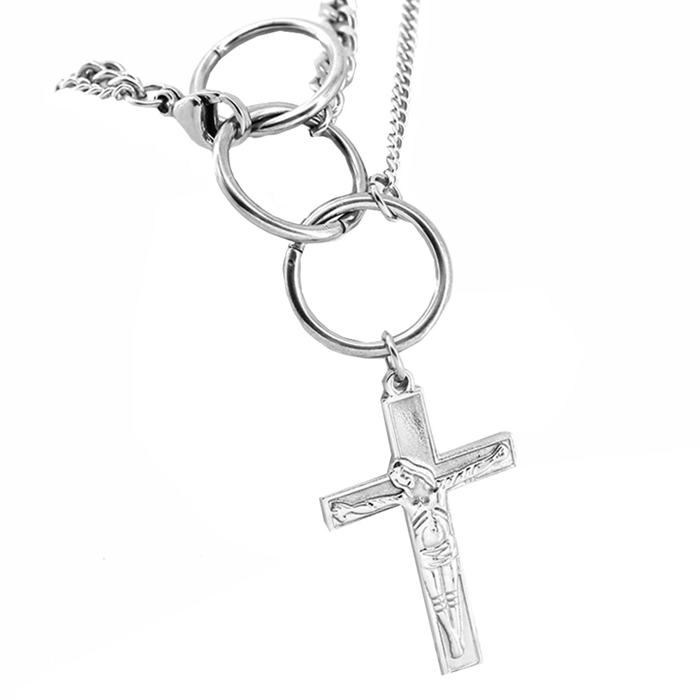 1pc Male Cross Necklace Hip Hop Style Neck Pendant Man Necklace(Steel Color)