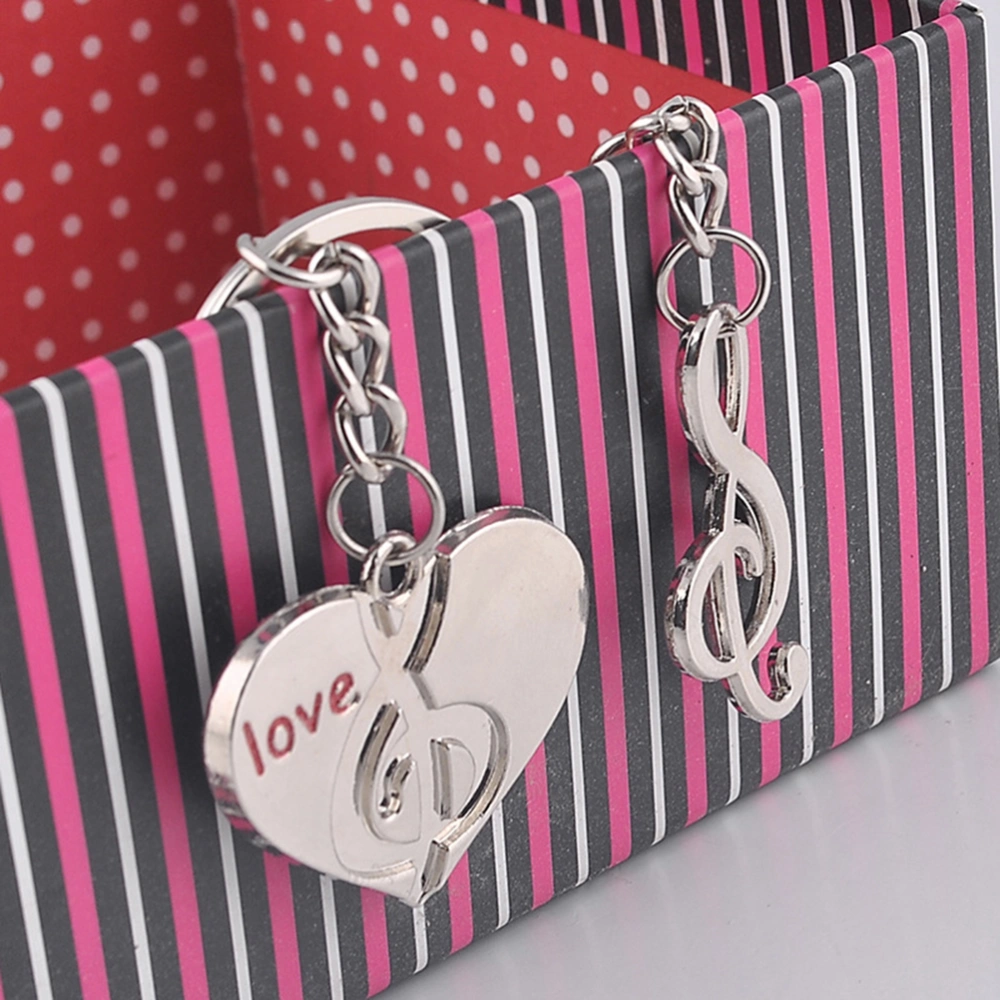 Fashion Musical Note Heart Shape Pendants Bag Car Keychain Key Ring for Couple(Silver, 1 Pair)