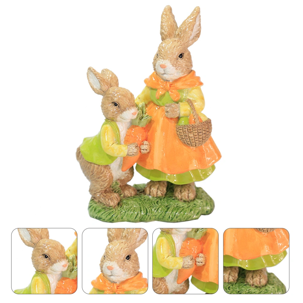 1pc Parent-child Rabbit Desktop Ornament Easter Resin Cartoon Rabbit Adornment