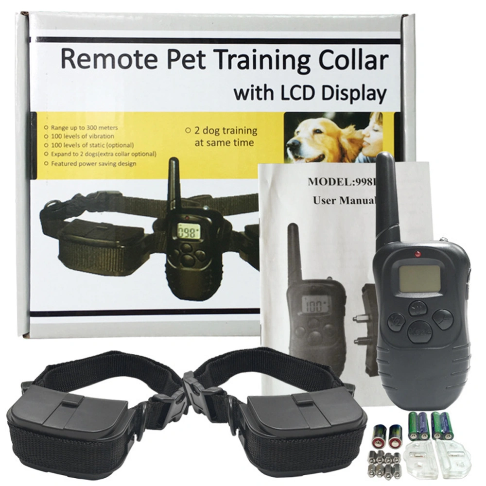 998D 300 Meters Range Remote Pet Training Collar Waterproof Collar with LED Display for 2 Dogs with Battery