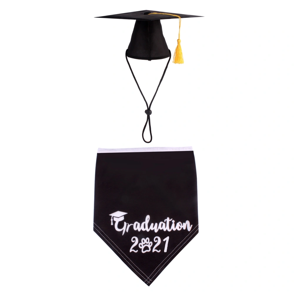 2Pcs Dog Graduation Doctoral Bib Creative Pet Hat Triangle Scarf Black