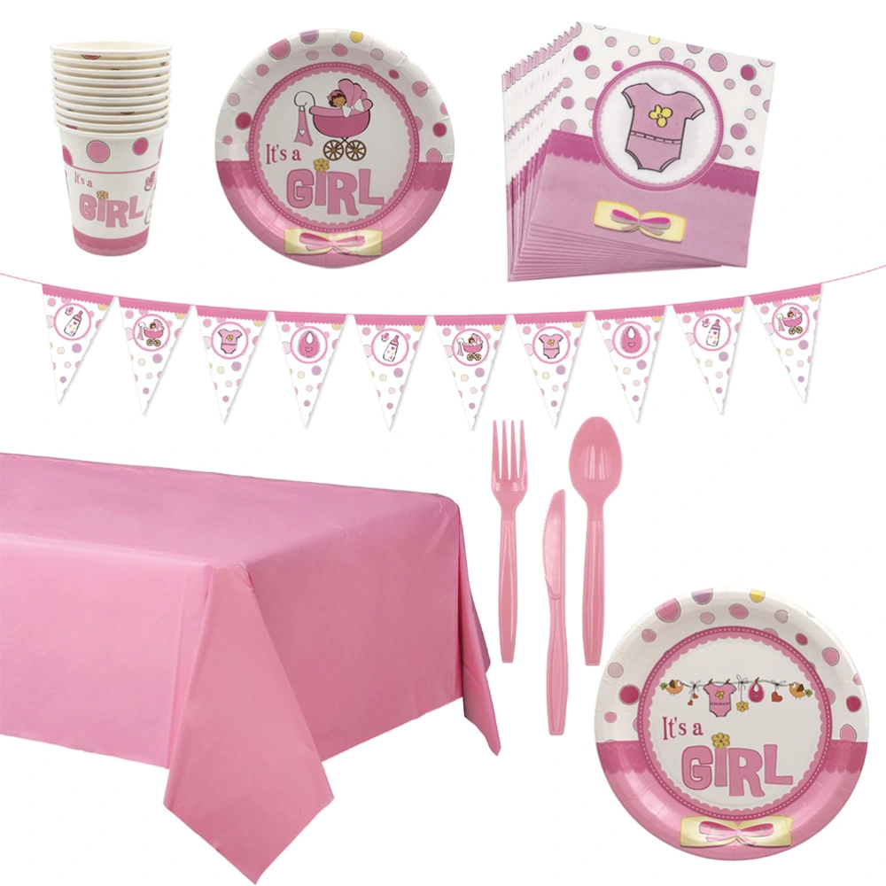 127PCS Pink Baby Gender Girl Paper Party Supplies Disposable Tableware Kit Dinnerware Set for Children Birthday Party Baby Shower