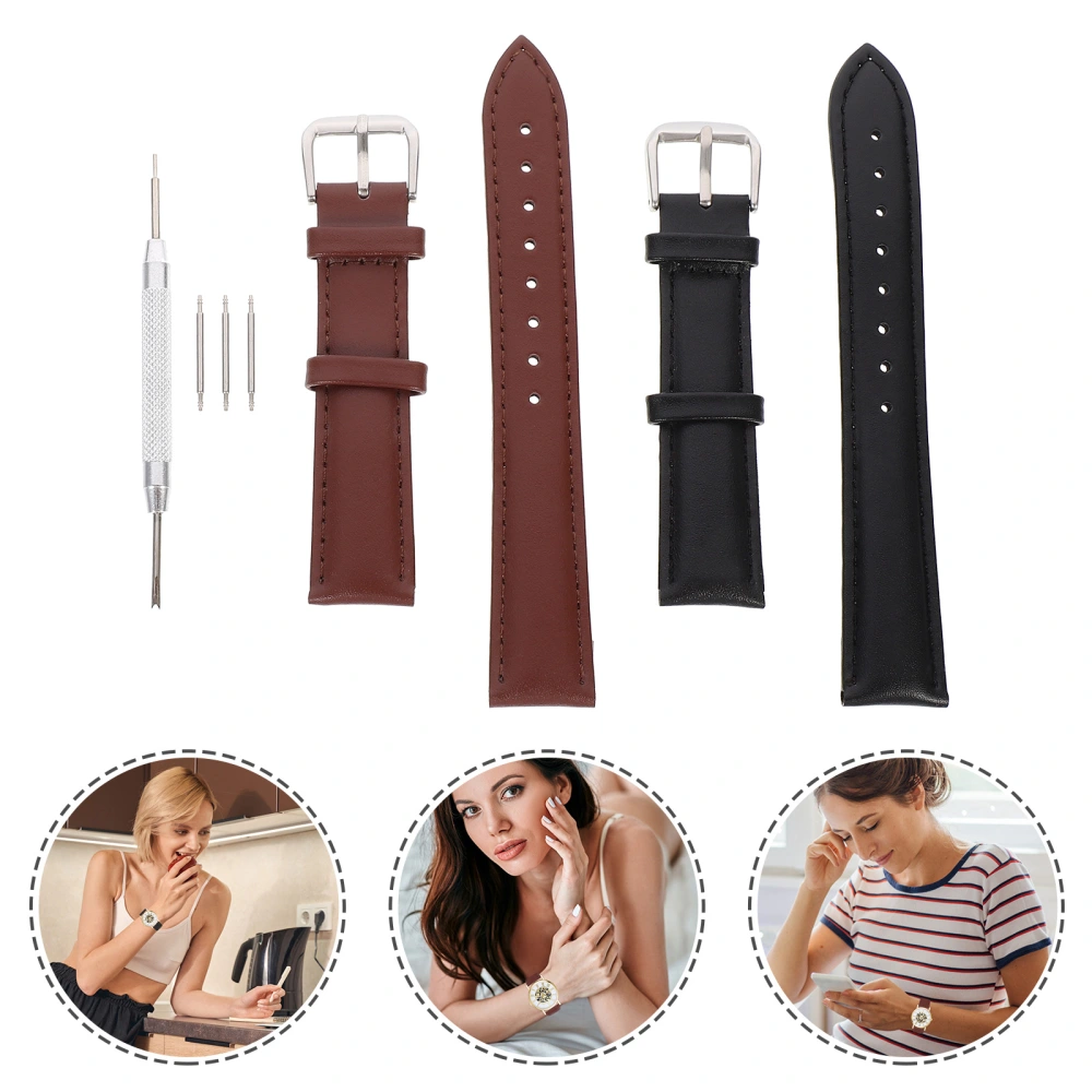 2 Sets Simple Retro Cowhide Straps Cowhide Watchbands Cowhide Watch Bands