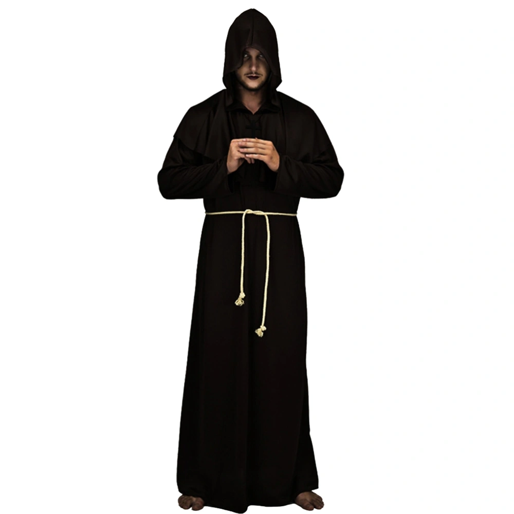 Halloween Medieval Monks Costume Classic Friar Wizard Cosplay Costume Set Size XL (Black)