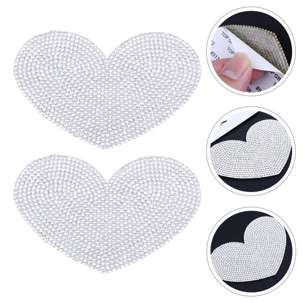 2 Pcs Pretty Heart Shape Rhinestone Stickers Decorative Decals for Clothes Bags