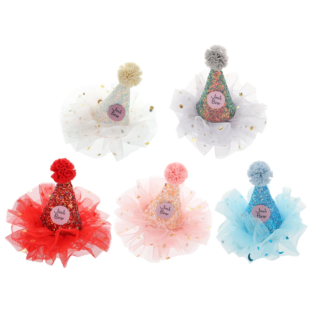 5pcs Creative Birthday Hats Hairpin Birthday Yarn Hairpins Birthday Sequin Hats