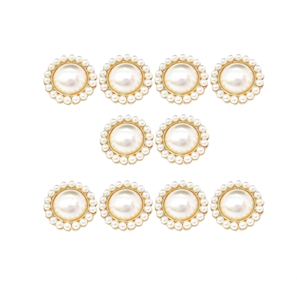 10pcs Flower Shaped Buttons Round Pearl Fastener Alloy Clothes Buckles Clothing Accessories for Women (Beige)