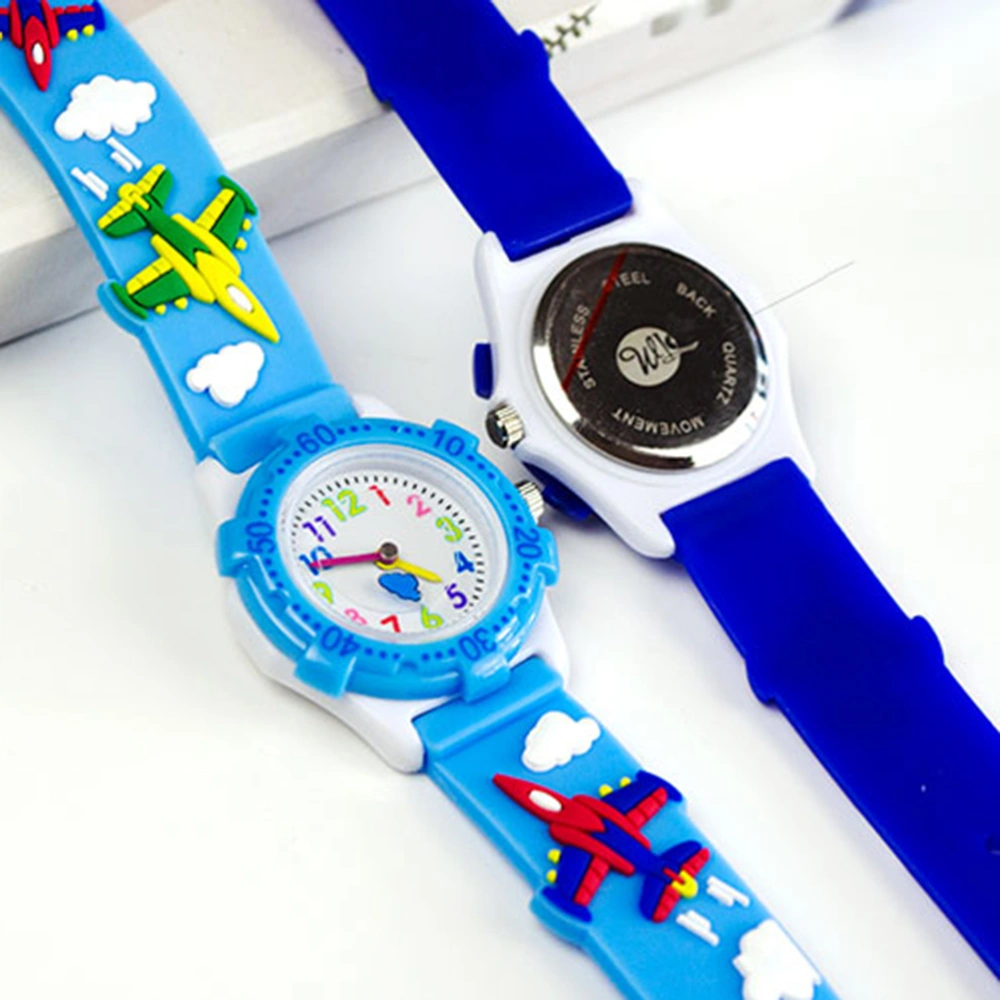 1Pc 3D Cartoon Plane Watch Delicate Adorable Wristwatch Kids Waterproof Watch Creative Children Gift (Blue)