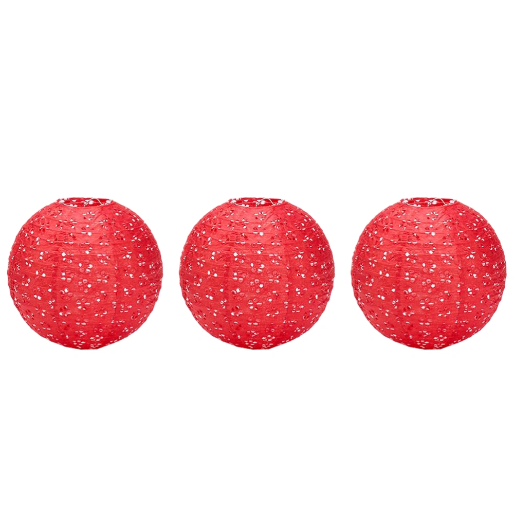 3pcs Hollow Out DIY Paper Lantern Portable Chinese Lantern Ornaments for New Year Christmas Party Decoration (Red Round)