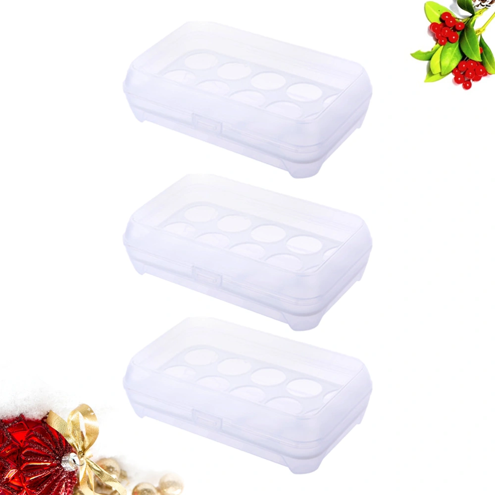 3pcs Portable Picnic Egg Storage Box Plastic Refrigerator Crisper Kitchen Egg Tray Container (White)