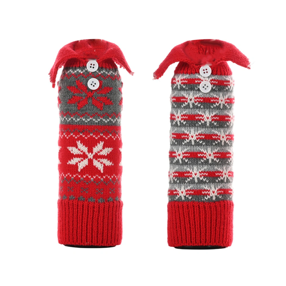 2PCS Christmas Bottle Cover Xmas Button Knitting Bottle Pouch Snowflake Pattern Red Wine Bottle Cover Xmas Party Ornament Home Decor Accessory