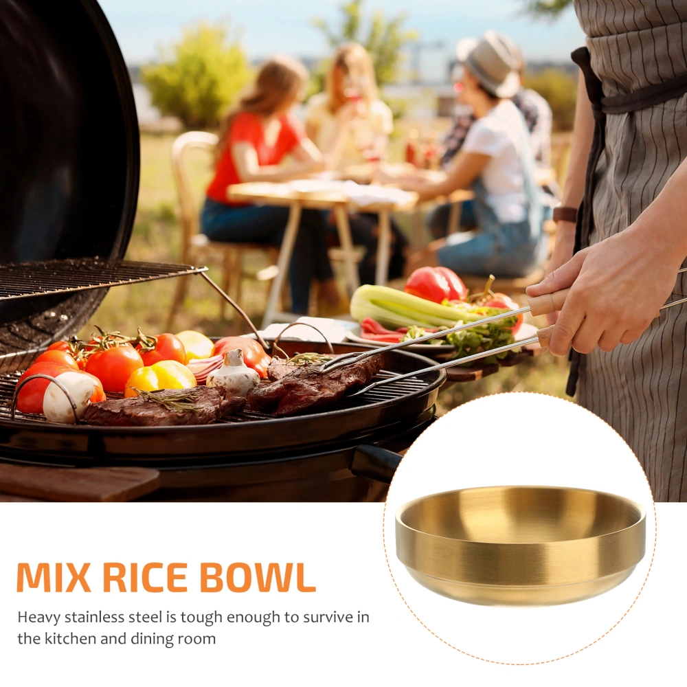 19cm Stainless Steel Golden Double Bowl Bowl Of Soup Bowl Thick Bowl Bibimbap Bowl Noodle Soup Bowl(Golden)