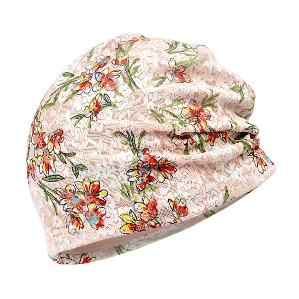 Beige Women Head Wrap Modal Stretch Lace Flower Chemotherapy Headwrap Floral Printed Hat