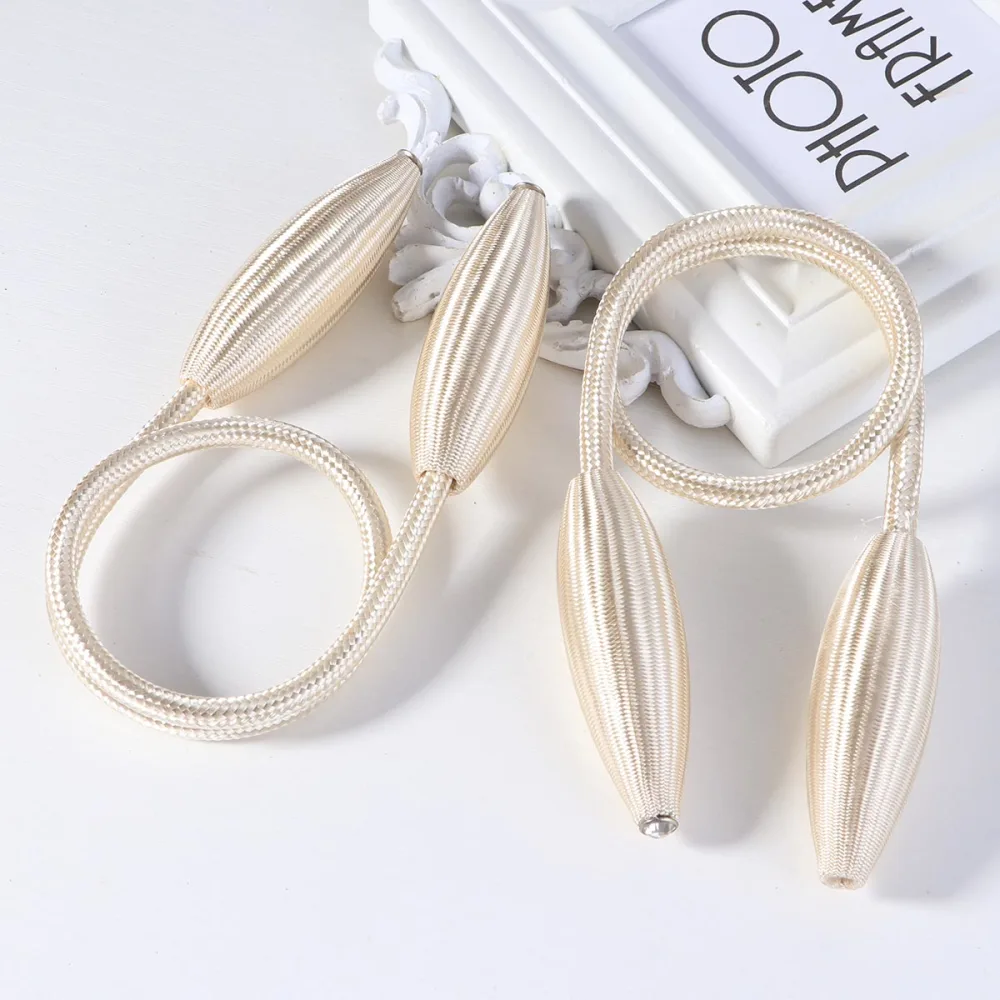 2pcs Curtain Tiebacks Drapery Tie Backs Decorative Rope Holdbacks Holder (Beige)