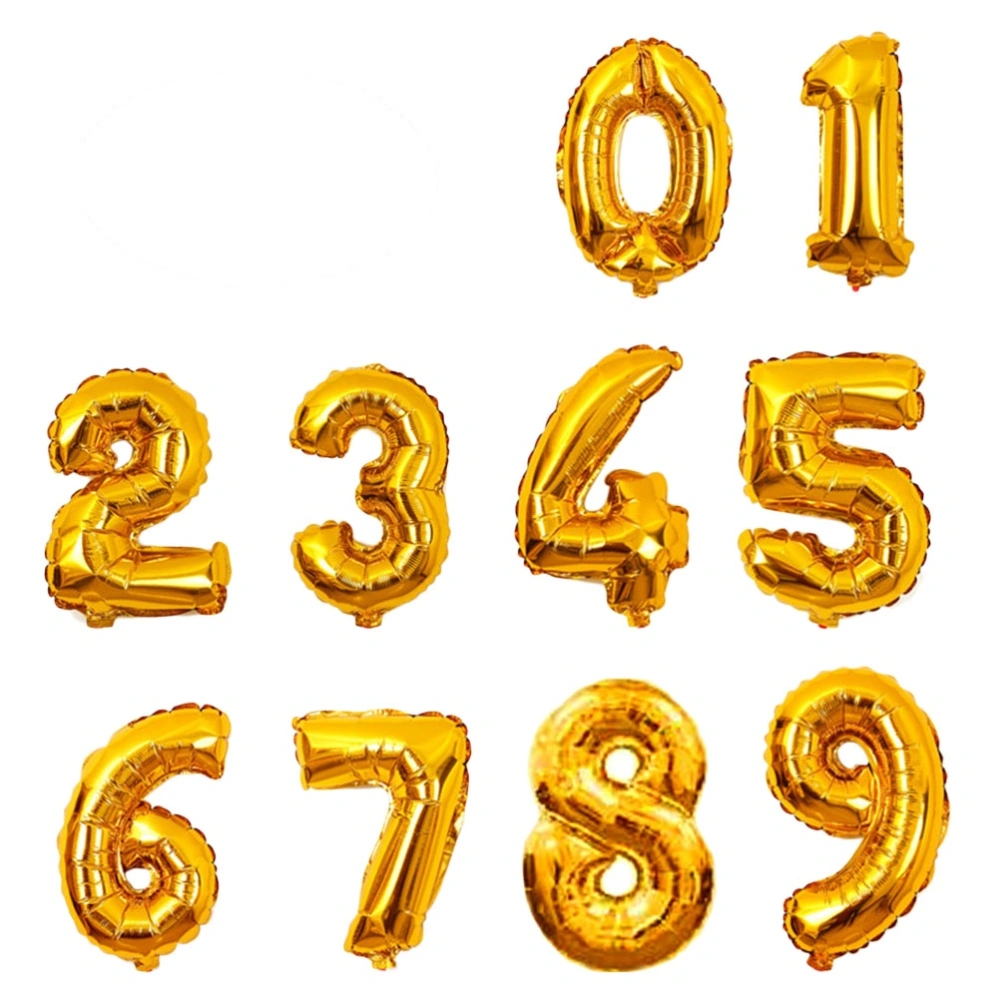 10pcs 0-9 16 Inch Digital Number Balloons Aluminum Foil Film Balloons Mylar Balloons Party Supplies (Golden)