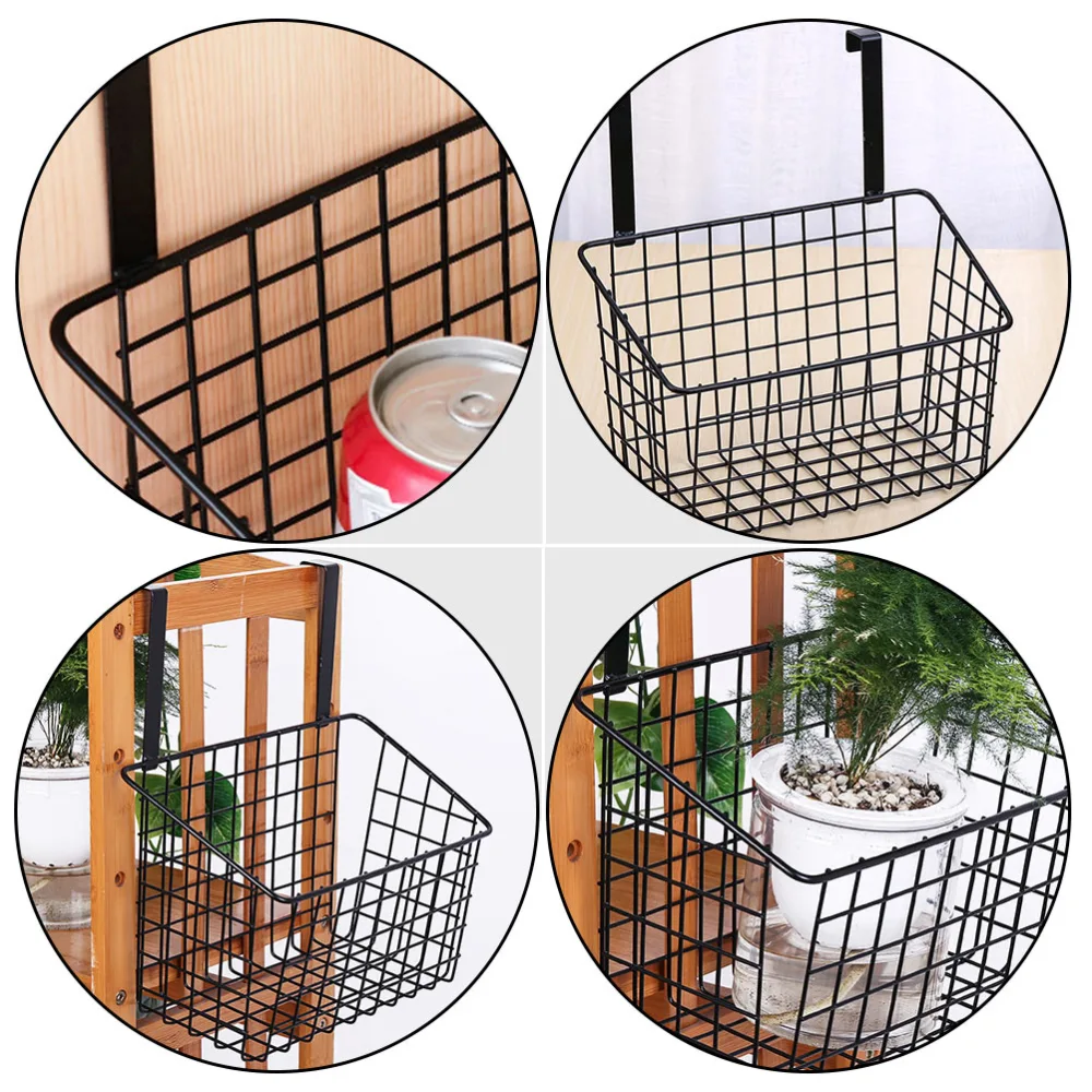 1pc Home Cabinet Door Hanging Flowerpot Basket Iron Dorm Clothes Storage Basket