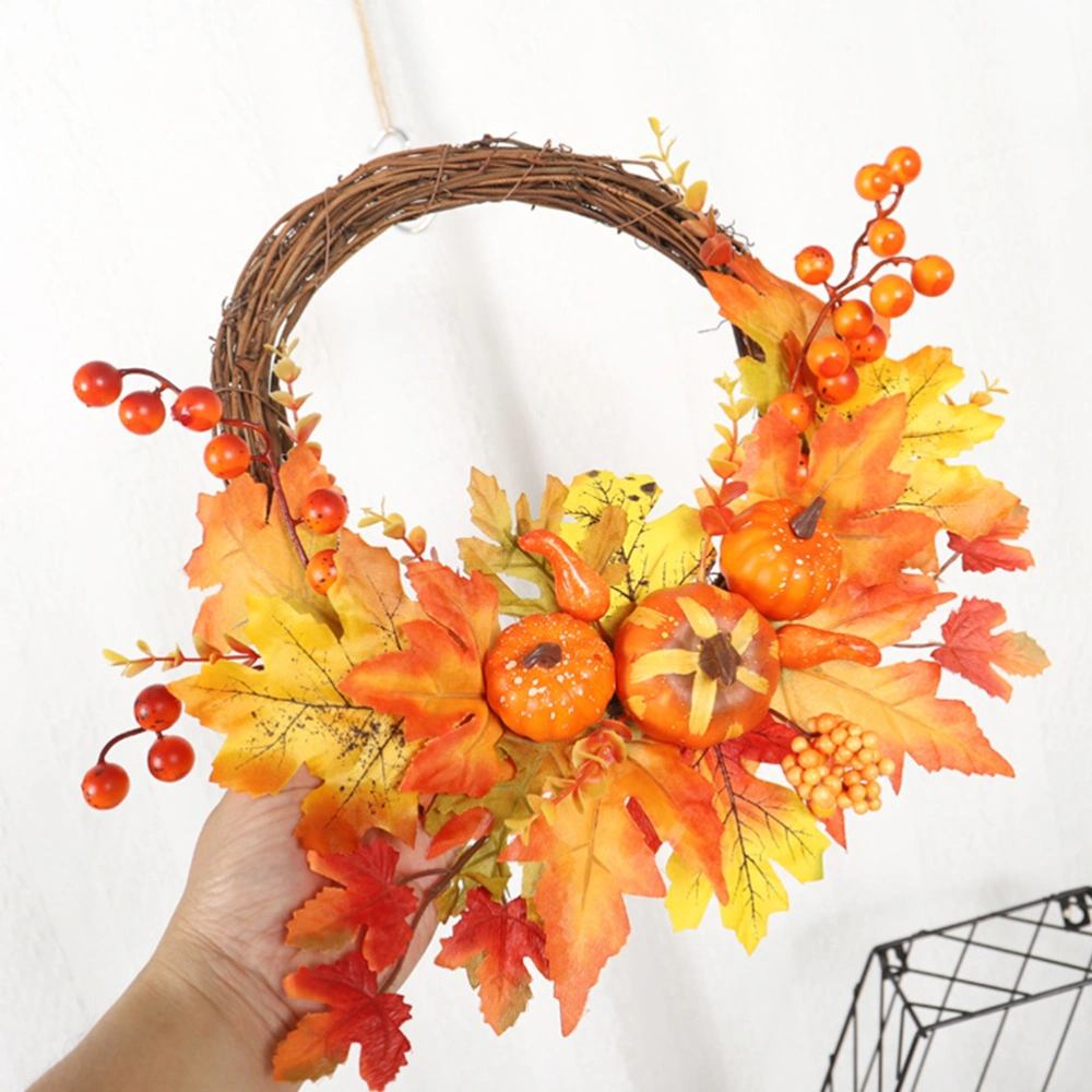 1pc Simulated Maple Leaves Pumpkin Door Wreath Door Ornament Adornment Good Harvest Decorations for Home (Orange)