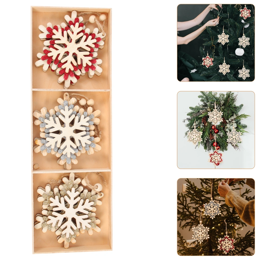 6pcs Christmas Tree Hanging Decors Xmas Wooden Snowflake Pendants Party Ornaments