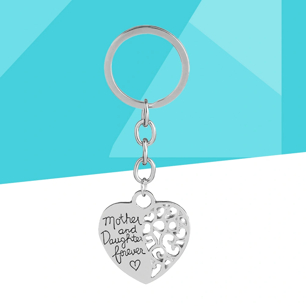 MOTHER AND DAUGHTER FOREVER Decorative Keychain Mother's Day Gift Engraved Words Heart Shaped Key Ring