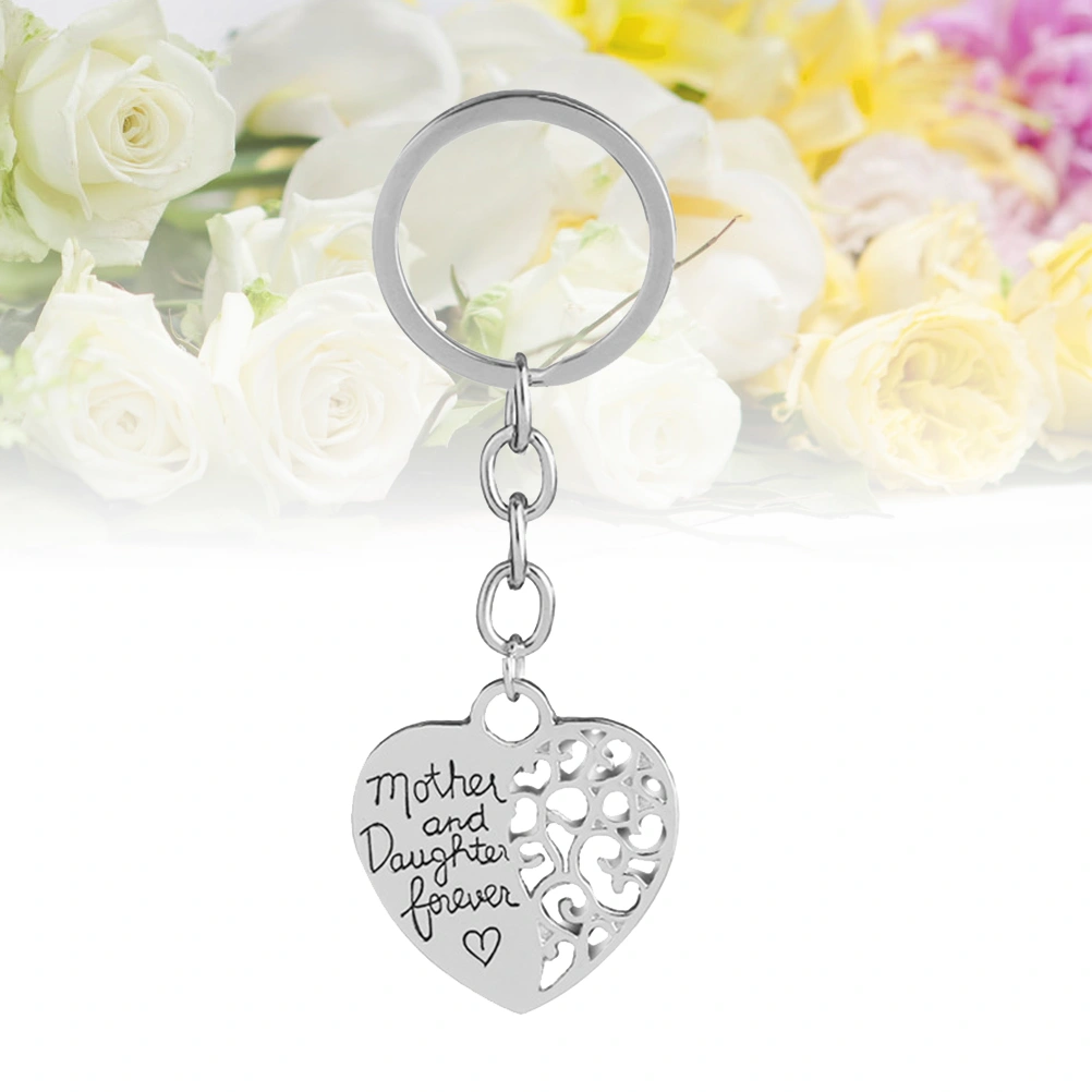 MOTHER AND DAUGHTER FOREVER Decorative Keychain Mother's Day Gift Engraved Words Heart Shaped Key Ring