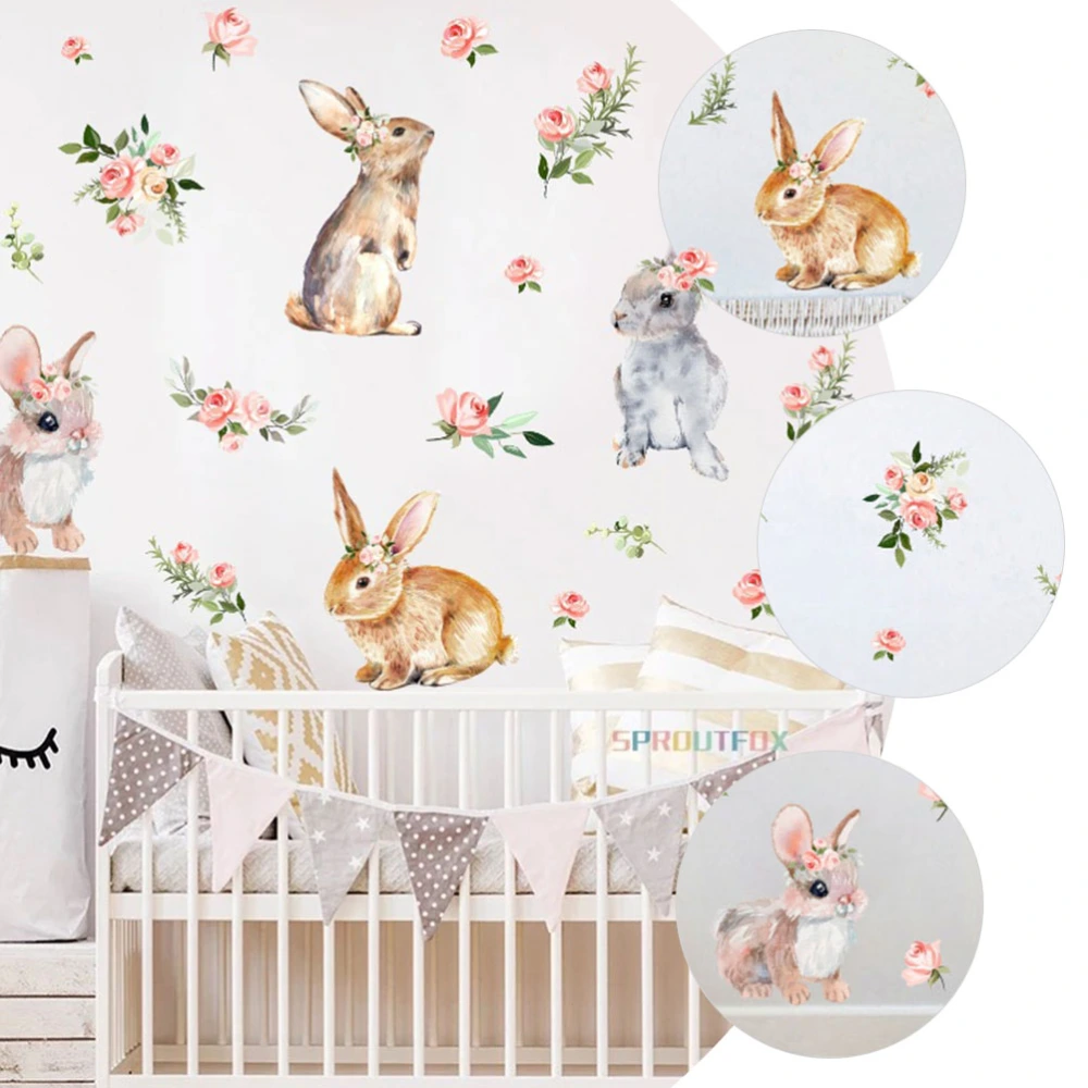 3pcs Easter Flower Bunny Sticker Cartoon Wall Sticker Adhesive Door Glass Decal