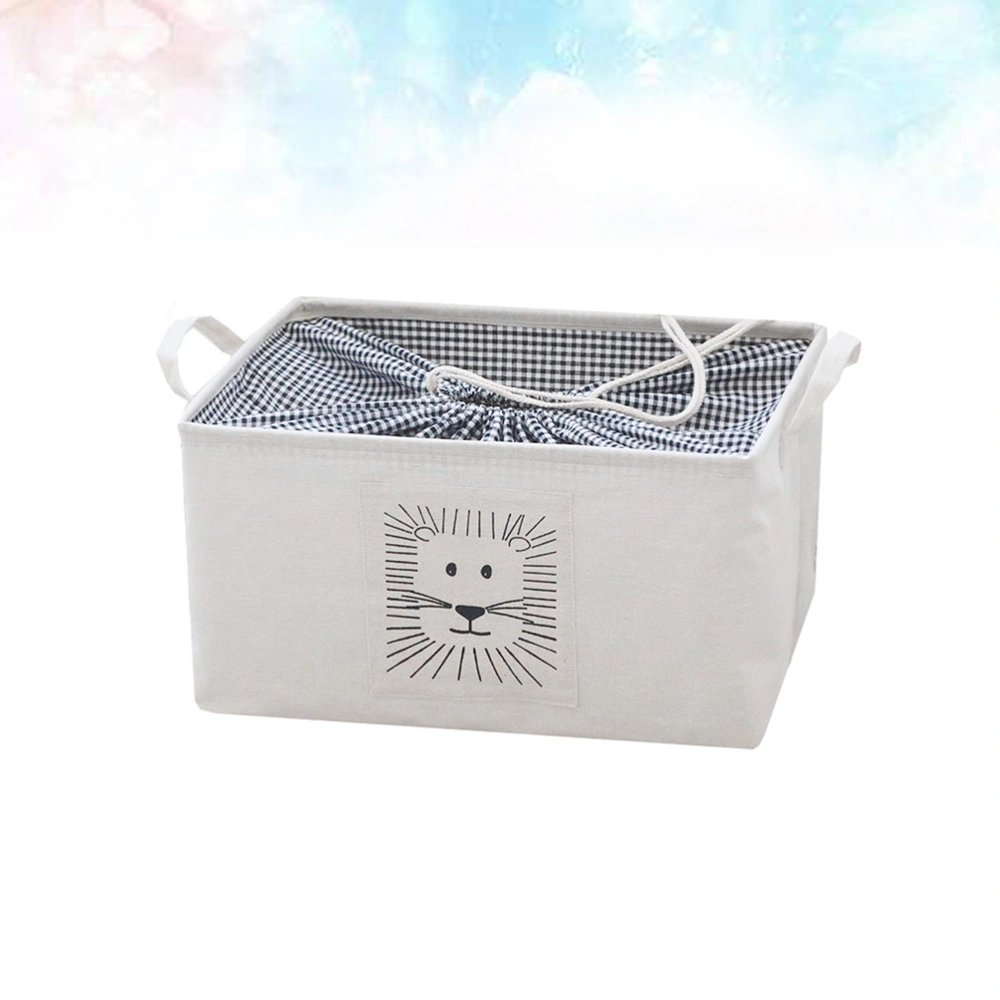 1PC Drawstring Storage Basket Lion Pattern Cotton Linen Sundries Storage Case with Handle - Size S