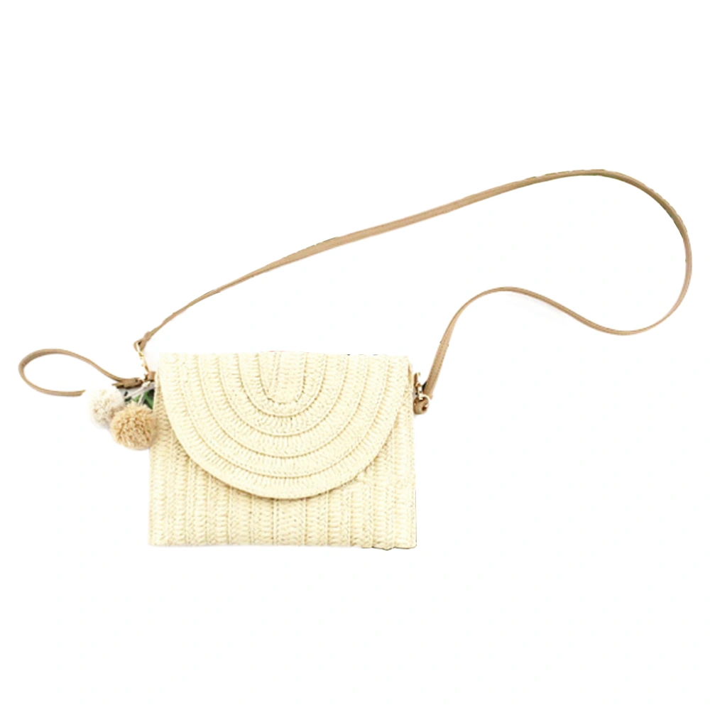 Beige Fringe Women Straw Bag Girls Fashion Clutch Purse Straw Shoulder Crossbody Bag for Outdoor Travel Beach