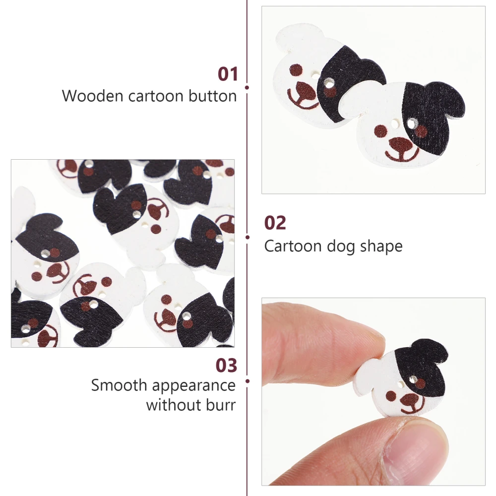 100pcs Sewing Buttons Wooden Clothing Buttons Dog Head Design DIY Buttons