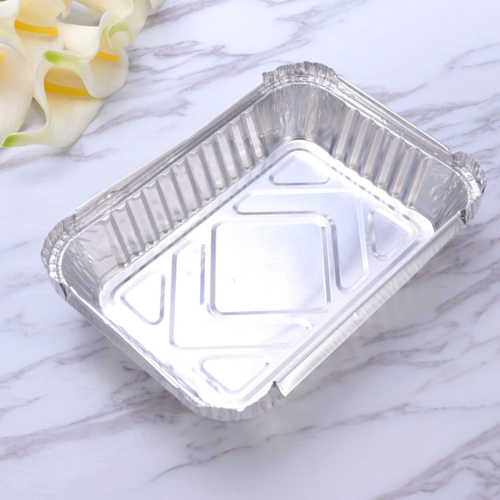 50pcs Disposable BBQ Drip Pan Tin Foil Barbecue Box Food Container One-off Takeaway Packing Boxes for Daily Use (Silver)