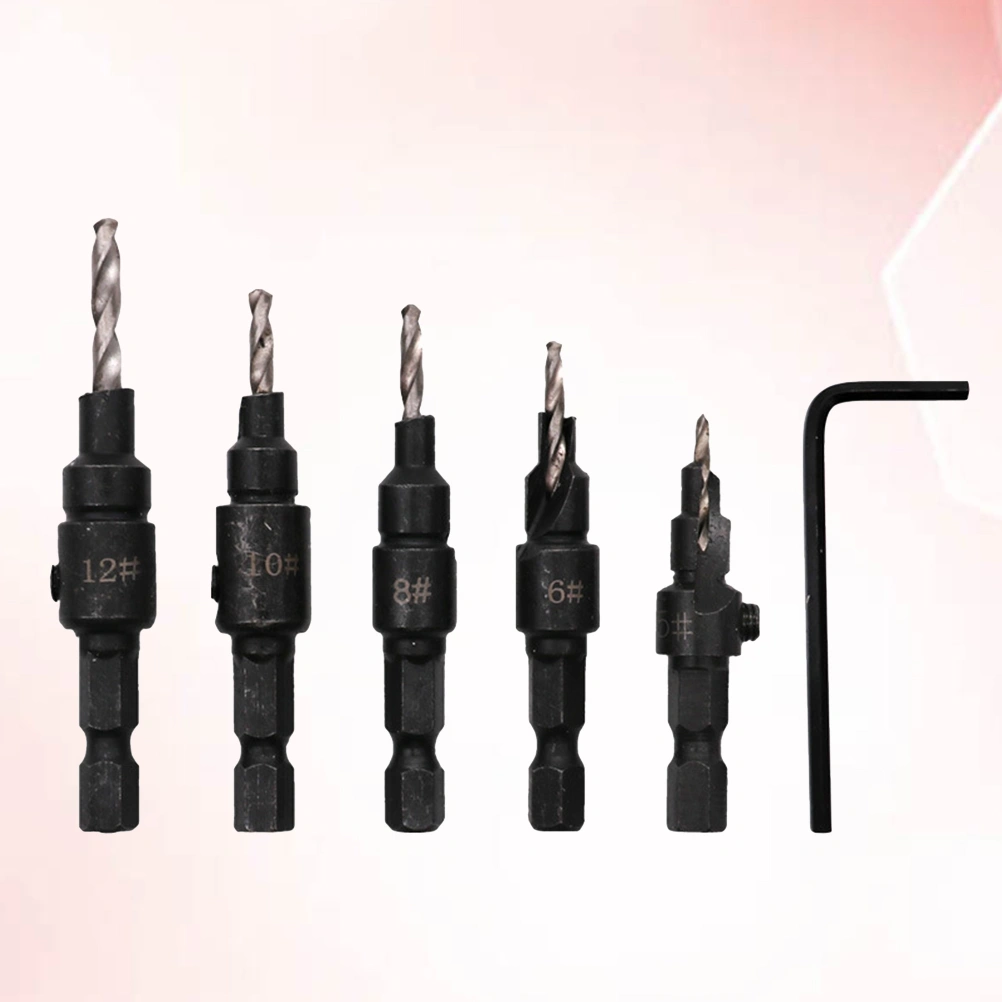 5pcs Countersink Drill Bit Set Hex Woodworking Hole Countersunk Head Drill Wood Hole Reamers with Wrench
