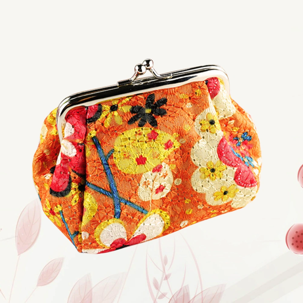 Embroidered Cloth Coin Bag Vintage Flower Charge Cash Bag Handbag for Girls Women (Orange)