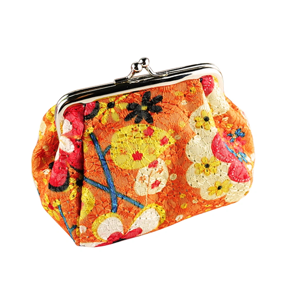 Embroidered Cloth Coin Bag Vintage Flower Charge Cash Bag Handbag for Girls Women (Orange)