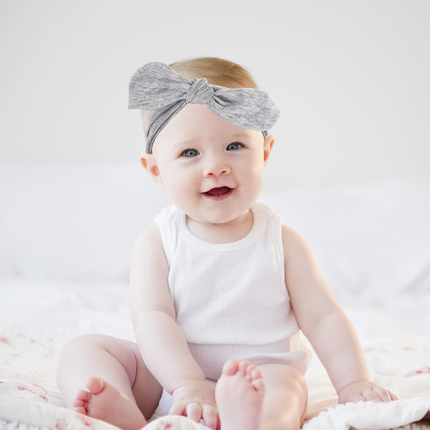 1 Set Baby Cotton Hat Newborn Swaddle Blanket Adorable Baby Headband (Grey)