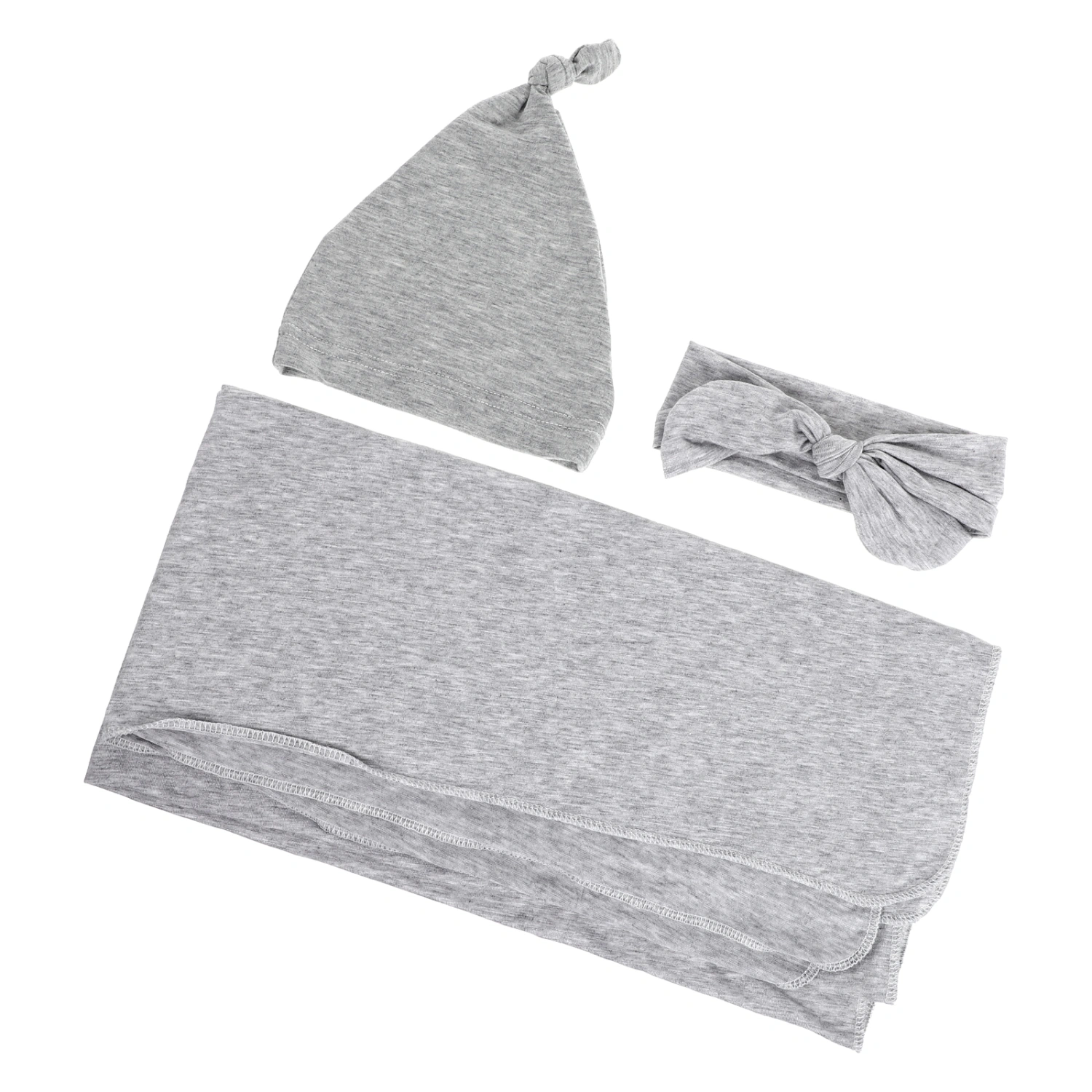 1 Set Baby Cotton Hat Newborn Swaddle Blanket Adorable Baby Headband (Grey)