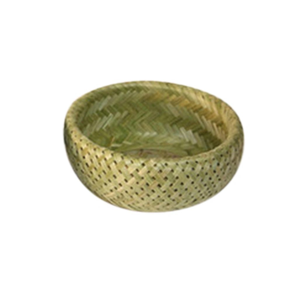 Handmade Bamboo Woven Basket Double-layer Bird's Nest Vegetable Fruit Storage Basket Outdoor Camping Picnic Kitchen Storage Container (Size S, Random Color)