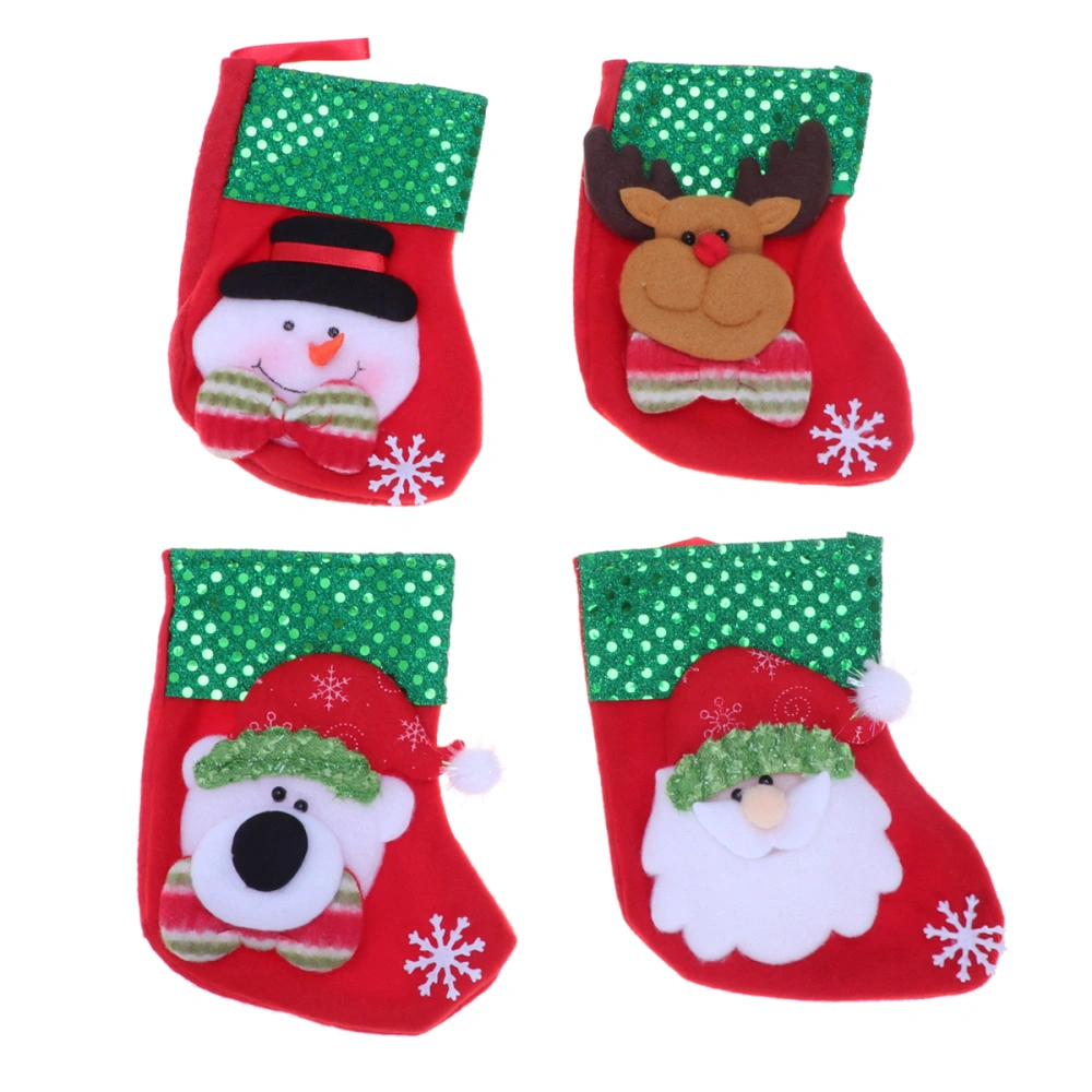 4 Pcs Christmas Stockings Christmas Elements Toys Candy Socks Gifts Bag Golden Letter Decor Christmas Tree Hanging Xmas Decoration (Santa, Snowman, Deer, Bear, Small Size Style)