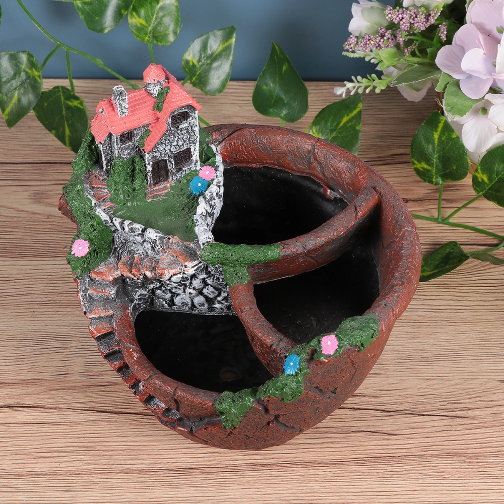 1pc Creative Round Shape Resin Flower Basin Flower Pot Household Flowerpot Adornments succulent Plant Container for Home Office Balcony (Brown Villa Style)