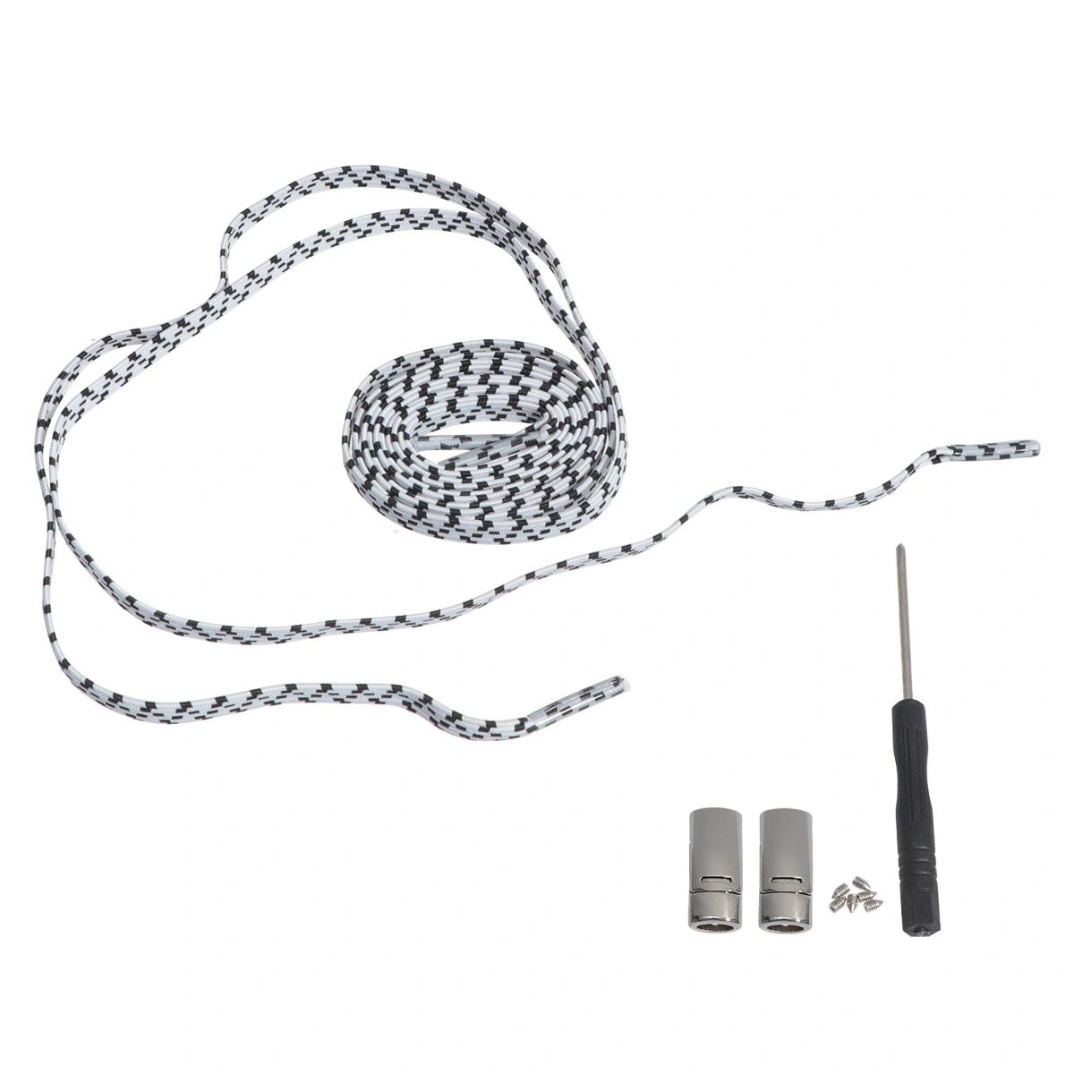 White with Black Elastic Shoe Laces Metal Tieless Shoelaces Strings Shoelaces with Silver Magnetic Buckle Device for Sneakers Boots Board and Casual Shoes